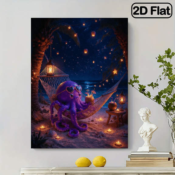 2D Frameless Paper Jigsaw Puzzle, 500pc, 20.4x14.9 in, Purple Octopus Tentacles with Glowing Starry Night Sky, Brain Game, Educational, Great Gift for Ocean and Space Lovers.