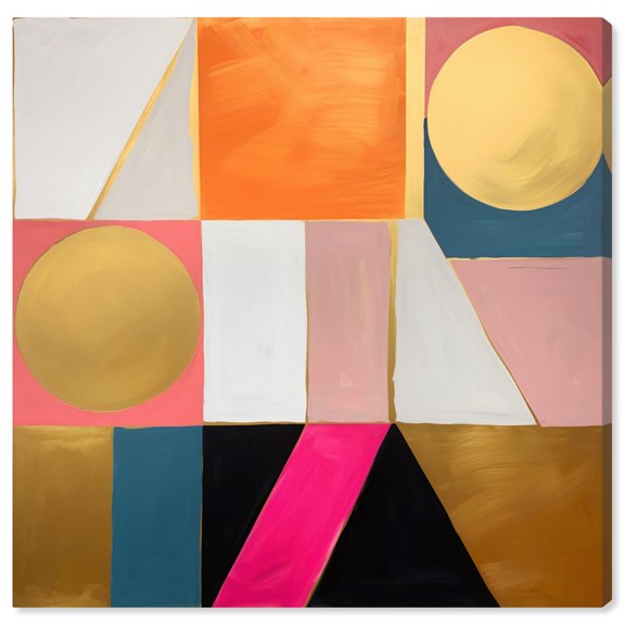 2D Geometric Figures Canvas Retro Geometric Abstract Wall Art by Art Remedy, Gallery Wrapped, 16" x 16"