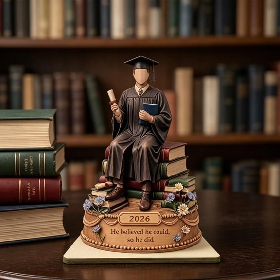 2D Graduation Wooden Plaque, 15/20/25cm Vintage Book Stack Ornament, Class of 2026 Gift for Graduate from Parents