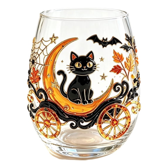 2D Halloween Artisan Glassware Collection,Handmade Stemless Wine Glass | Gothic Style Artistic Glass Wine Goblet Home Decor Piece Featuring