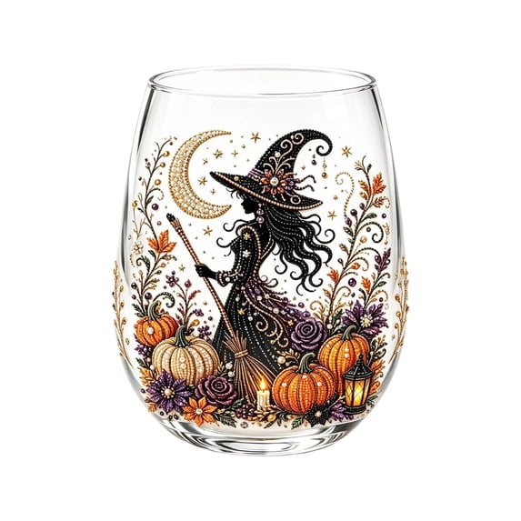 2D Halloween Artisan Glassware Collection, Premium Handleless Glass with Halloween Designs, for Gothic Party & Cozy Fall Home Bar