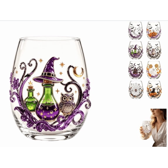 2D Halloween Artisan Glassware Collection, Stemless Drinking Glasses, Halloween Glassware Collection Clear Tumbler, Pumpkin Pattern Craft, Iced Coffee Juice Cup Decor, 1 Pc