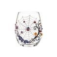 thumbnail image 1 of 2D Halloween Artisan Glassware Collection, Stemless Drinking Glasses with Raised Pumpkin Ghost Black Cat Web Design, Spooky Clear Cups for Cocktails Juice Iced Coffee Decor (Spider Web), 1 of 8