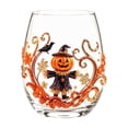 thumbnail image 1 of 2D Halloween Artisan Glassware Collection, Stemless Drinking Glasses with Raised Pumpkin Ghost Black Cat Web Design, Spooky Clear Cups for Cocktails Juice Iced Coffee Decor (Pumpkin Scarecrow), 1 of 8