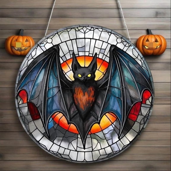 2D Halloween Bat Acrylic Hanging Decor - Gothic Suncatcher Window Ornaments, Spooky Bat & Haunted House Wall Art for Home, Office, Indoor/Outdoor Party Decorations