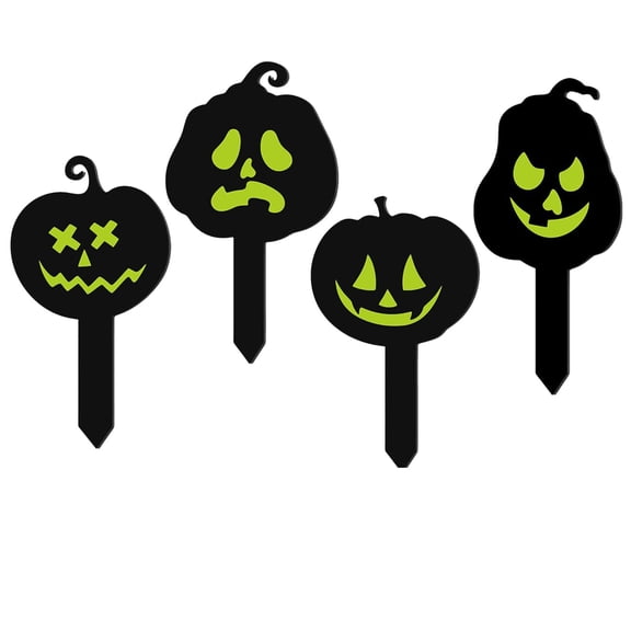2D Halloween Lighted Acrylic Pumpkin Garden Stake, Assorted Pumpkin Faces Outdoor Decor, Glowing Lantern Pathway Lawn Ornament for Porch Garden Yard