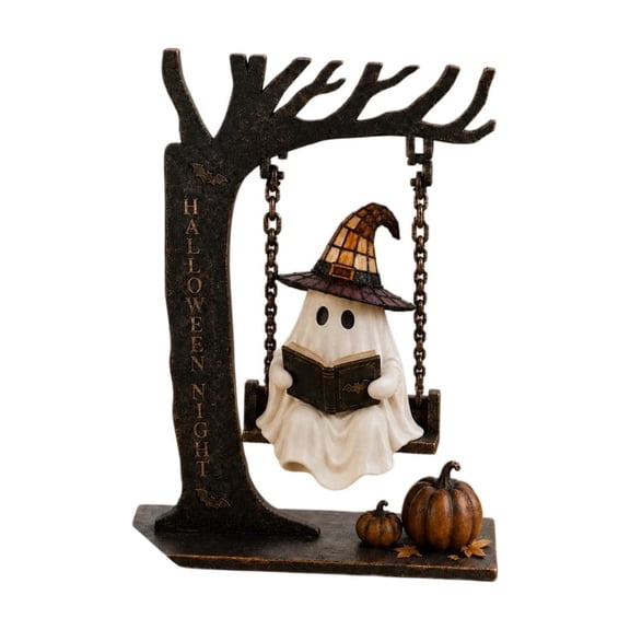 2D Halloween Wooden Ghost Cutout Decoration, Double-Sided Colorful Printed Hanging Tabletop Ornament for Shelf Mantel Door, Cute Spooky Fall Home Accent