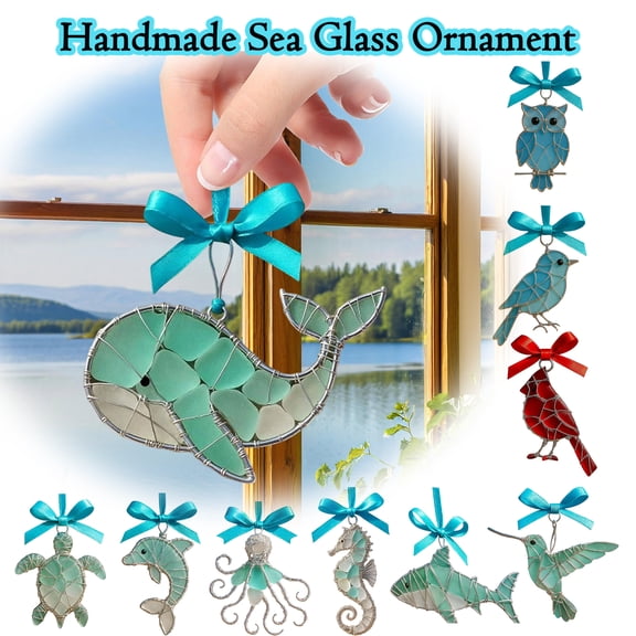2D Handmade Sea Glass Ocean Ornament, Coastal Nautical Home Decor Wall Hanging, Natural Tumbled Sea Glass Art Piece, Unique Handmade Gift for Beach Lovers and Ocean Inspired Rooms Decor, HAODEJW