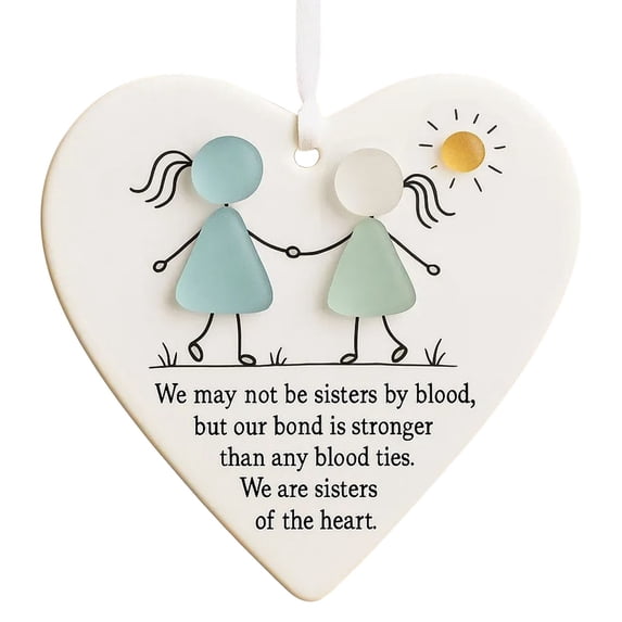 2D Heart Shaped Friendship Hanging Ornaments,Seaglass Decor for Home Christmas Tree Hanging Ornaments Friendship Gifts for Women Holiday Home Wall Decor