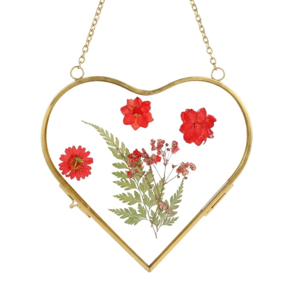 2D Heart-Shaped Glass Metal Photo Frame, Embossed Design with Hanging Chain, Decorative Wall Art For Home, Bedroom, Wedding, Valentine’s Day, 6x4 Inch