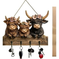 2D Highland Cow Key Hooks for Wall - Wooden Key Holder and Organizer with Flat Design for Home, Office, or Garage Decor(1PC)