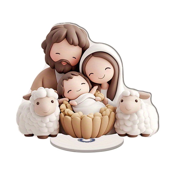 2D Holy Family Statue Catholic & Sagrada Familia Nativity Set - Home Altar Decor, Easter Table Centerpiece | Religious Gifts for Baptism, First Communion