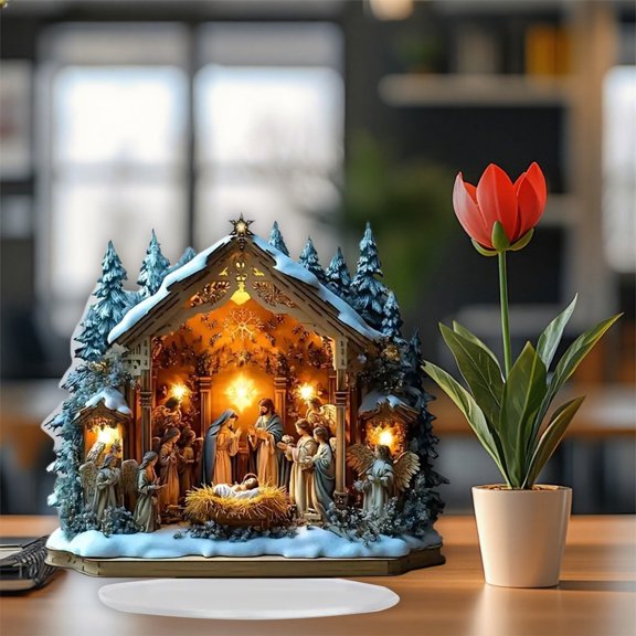 2D Holy Family Statue Nativity Scene Table Sign - Home Altar Decor, Easter Table Centerpiece | Religious Gifts for Baptism, First Communion