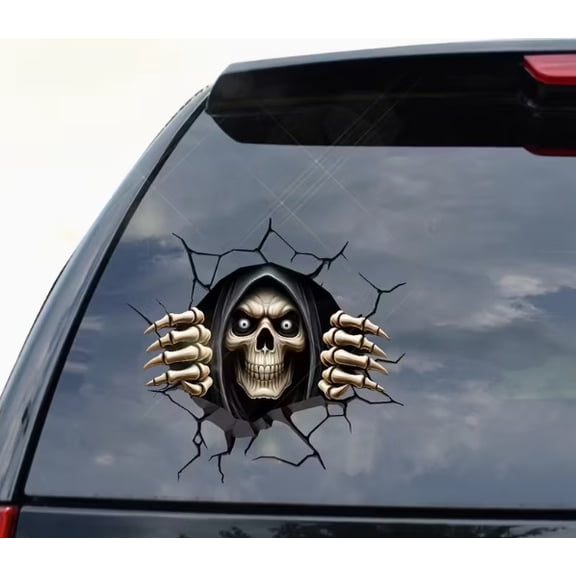 2D Horror Skull Car Sticker - Double-sided Peep Crack Wall Sticker for Vehicles, Laptops, and Walls - High Quality PVC Self-Adhesive Design