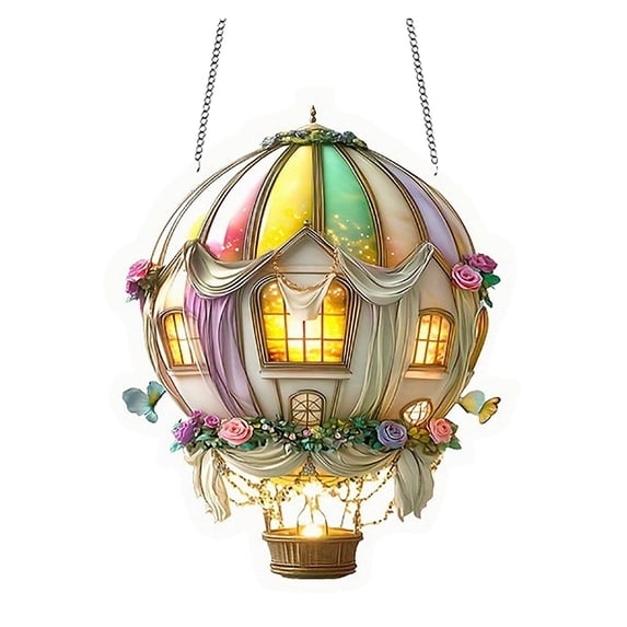 2D Hot Air Balloon with Flame Solar Hot Air Balloon Model Glass Outdoor Solar Hanging Lights for Garden Yard Farmhouse Patio Decoration 16X20cm Home Decor