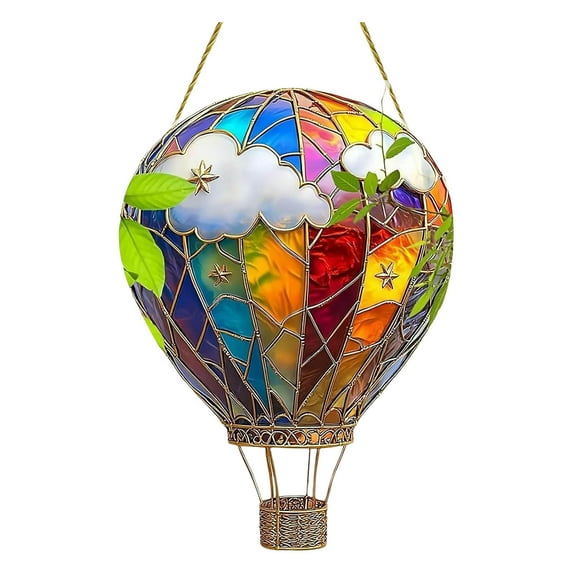 2D Hot Air Balloon Sun Catcher - Stained Glass Style Acrylic Hanging Decor - Outdoor/Indoor Waterproof Ornament for Windows, Garden & Patio - Colorful Light Catcher Gift,C