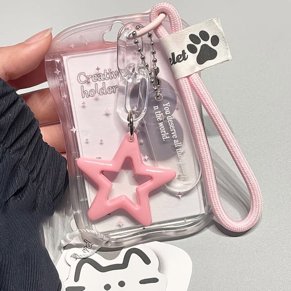 2D Ins Style Waist-Form Card Holder with Star Charm & Lanyard, Adorable ID Badge Holder Pink Star - Card Holder + Lanyard + ins Hanging Decoration