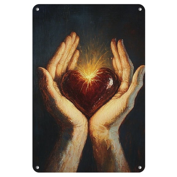 2D Iron Wall Art Featuring The Sacred Heart - a Square Metal Sign Measuring 8"X12" Suitable for Home, Living Room, Or Farmhouse Decoration. It Also Serves As a Versatile Hanging Wreath