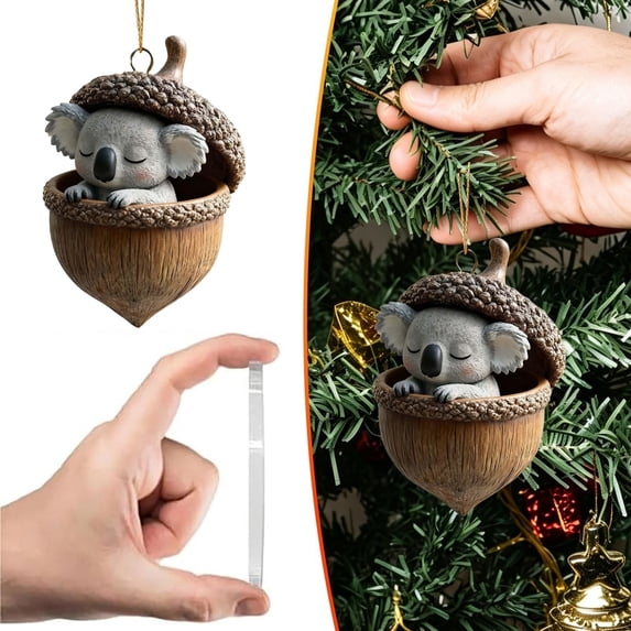 2D Koala Acrylic Forest Animal Acorn Hanging Ornament,Cozy Forest Christmas Decor with Realistic Animal Figures,Personalized Pine Cone Animal Decor For Christmas Tree,Home Holiday Party Decorations