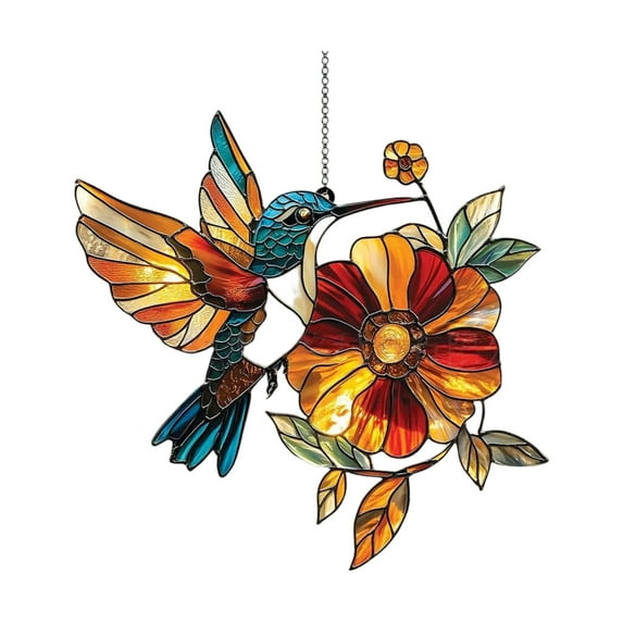 2D Light Catcher Decoration Featuring Hummingbird & Floral Motifs With Bell Accents, Acrylic Or Imitation Colored Iron Material For Window Balcony Chandelier Hanging, Captures