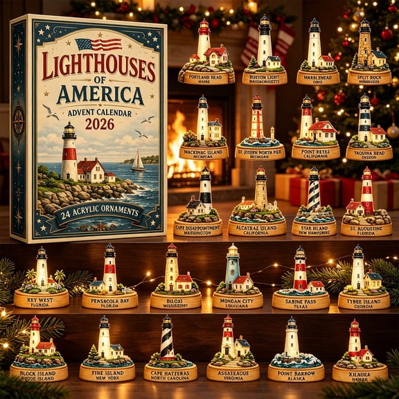 2D Lighthouse Advent Calendar, Lighthouses of America Xmas Countdown Model Set, Holiday Party Decoration