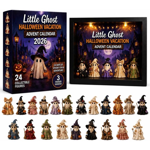 2D Little Ghost Halloween Advent Calendar 2026 with Light Box, 24 Figures | LED Display Frame, Spooky Countdown Gift, Halloween Shelf Decor, Collectible Surprise Set