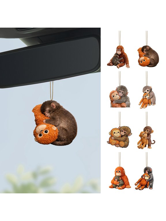 2D Monkey Keychain Cute Monkey Holding Plush Toy Bag Charm Acrylic Hanging Pendant for Backpack Purse Car Keys