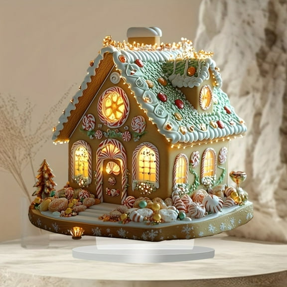 2D Multi-Functional British-Style Decorative Office Cafe Desktop Gingerbread House, Talebook-Style Ornament With Warm Light, Perfect For Christmas Decoration And Daily Tabletop