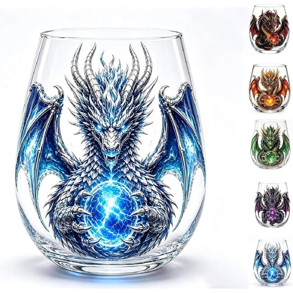 2D Mythic Dragon Glass Art Cup | Fantasy Dragon Art Design Glass, Sculpted Dragon Drinkware for Beer Bar Decor Gift(A)