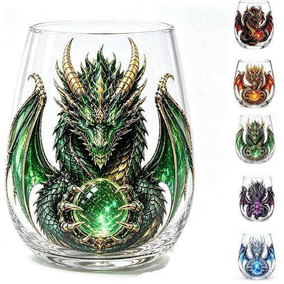 2D Mythic Dragon Glass Art Cup | Fantasy Dragon Art Design Glass, Sculpted Dragon Drinkware for Beer Bar Decor Gift(C)