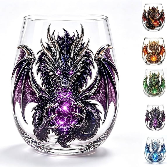 2D Mythic Dragon Glass Art Cup | Fantasy Dragon Art Design Glass, Sculpted Dragon Drinkware for Beer Bar Decor Gift(D)