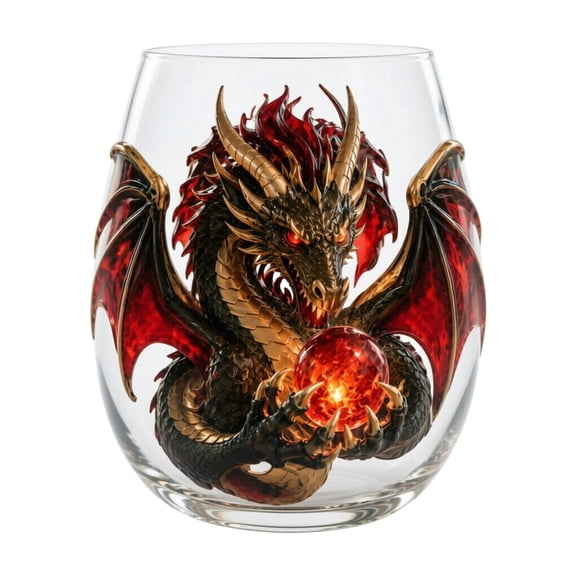 2D Mythic Dragon Glass Cup | Fantasy Orb Glass, Sculpted Dragon Drinkware for Bar Decor Gift