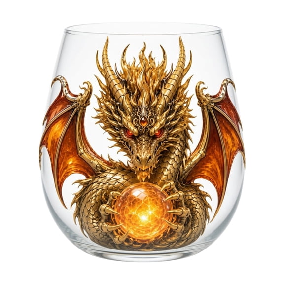 2D Mythic Dragon Glass Cup | Fantasy Orb Glass, Sculpted Dragon Drinkware for Bar Decor Gift