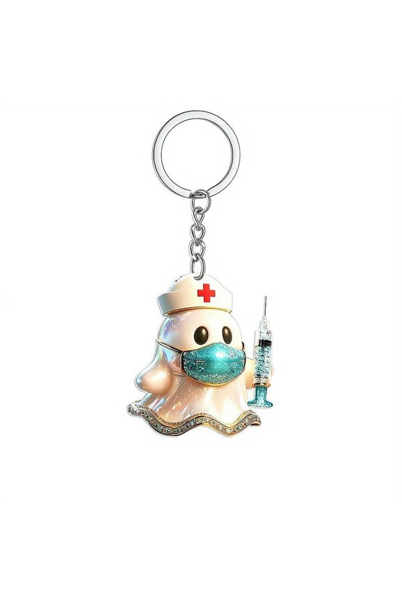 2D Nurse Ghost Acrylic Keychain, Nursing School Graduation Gift for Female Nurses