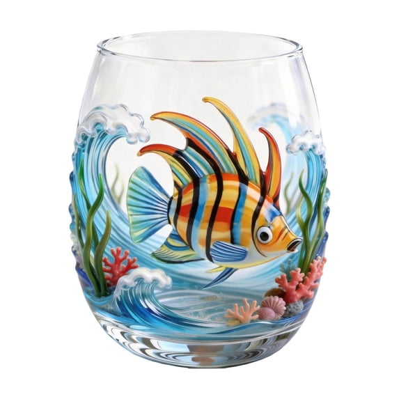 2D Octopus Stemless Glasses Set, Blue Ringed Octopus Glassware with Marine Animal Design, Coastal Home Decor Bar Glass for Ocean Theme Party, Octopus Glass