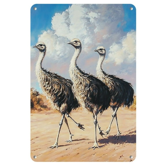 2D Ostrich Running Metal Iron Sign (8"X12") - Whimsical Decor For Home, Cafe