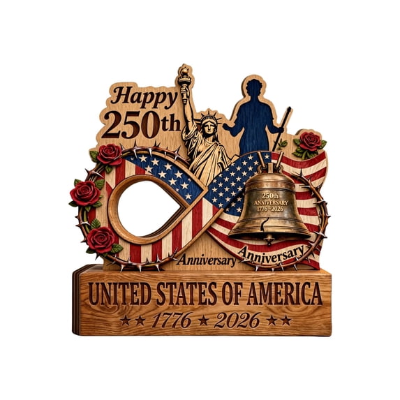 2D Personalized 1776-2026 Semiquincentennial Wooden Standing Sign, USA Patriotic Home Decor, Independence Day Commemorative Gift for Patriots
