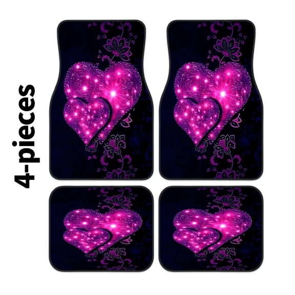 2D Pink Glowing Heart Print Car Mats, 4pcs Set, Fit for Multiple Car Models, All-Season Use, Fashionable Simple Design, Easy to Install and Clean, Perfect Gift