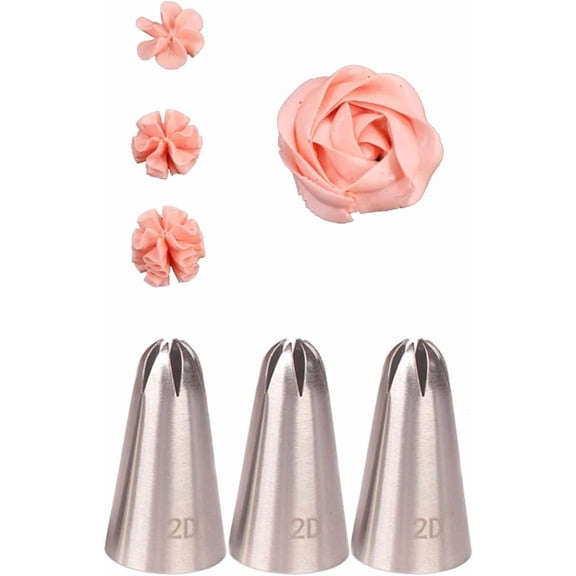 2D Piping Tips Set Large Closed Star for Hydrangeas Roses Cupcakes Cake Decorating, 3 Pack