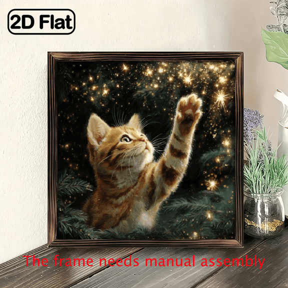 2D Plane, 1pc, Charming Abstract Art Cat Wooden Sign, Framed Indoor Decorative Sign, Suitable for Home, Kitchen, Office, Caf.8x8 inch