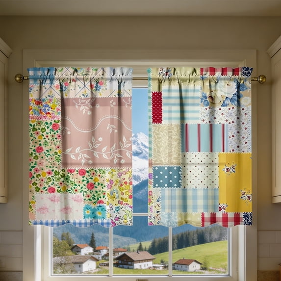 2D Print Kitchen Short Curtain, Washable Decorative Half Window Curtain, Waterproof Light Filtering for Home Cafe Style(B)
