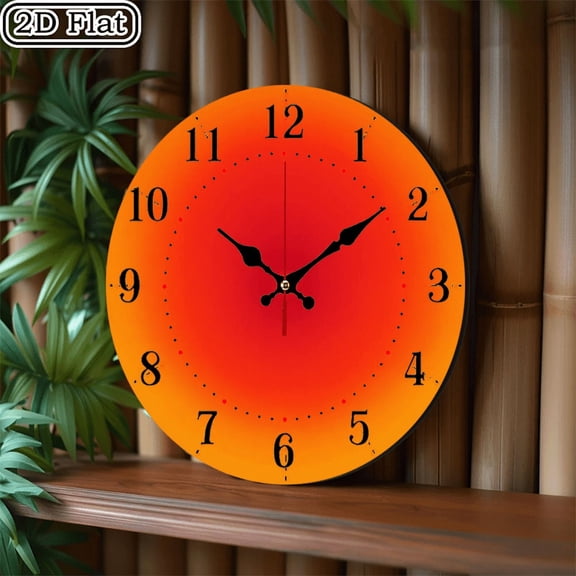 2D Print Modern Orange Gradient Design Wall Clock, Silent Non-Ticking, Round Wooden, Battery Operated - Ideal for Home Decor Art Lovers Gift for Friends New Year Pendant Clock