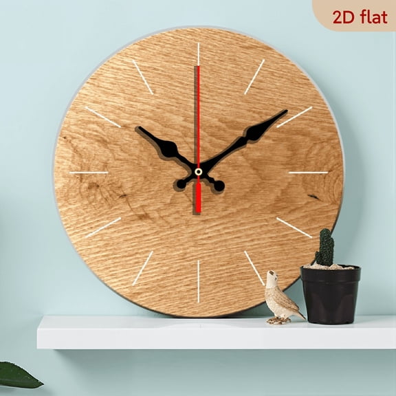 2D Print Modern Rustic Wooden Round Wall Clock, Silent Non-Ticking, Battery Operated - Ideal for Home Decor Gift for Friends Pendant Clock 10in