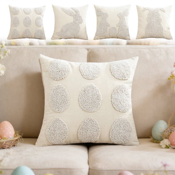 2D Printed Easter Pillow Covers for Easter Home Decor, Stylish Cushion Covers for Sofa and Bedroom Bedding, Decorative Pillow Protectors for Daily and Easter Gifts Holiday Use, White-D