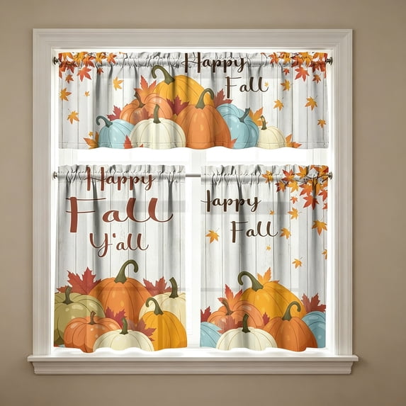 2D Printed Kitchen Curtain Combo 54x18 28x39 Inches, Washable Valance Half Curtain Set with Rod Pocket, Light Filtering Decorative Curtain Home Decor