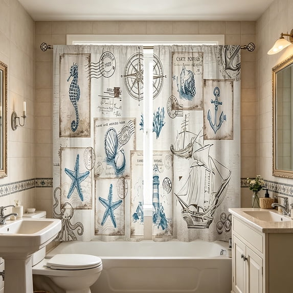 2D Printed Kitchen Curtain Set Of 2 Panels Short Curtains Polyester Easy Care For Kitchen Window Bathroom Bedroom Modern Home Decor