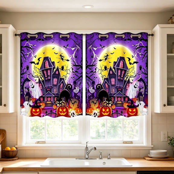2D Printed Kitchen Curtain Short Panels 1 Pair Washable To Install Suitable For Bedroom Bathroom