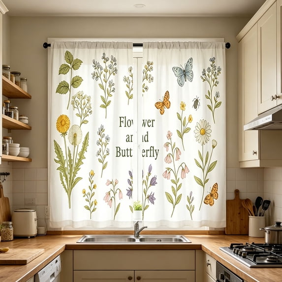 2D Printed Kitchen Curtain Valance 1 Pair Short Curtain Panels Fade Resistant Easy Install For Kitchen Bedroom Bathroom Small Window