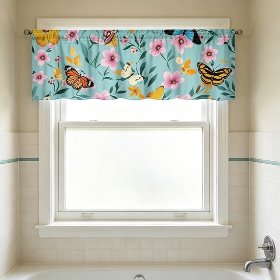 2D Printed Kitchen Valance Curtain 54x18 Inches, Washable Short Window Curtain with Rod Pocket, Light Filtering Decorative Curtain for Kitchen Dining Room