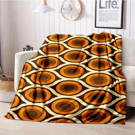 2D Printing Retro Abstract Circular Line Blanket - Soft Lightweight All-Season Throw for Sofa Bed Office Travel, Cozy Textured Shawl Cover in Mixed Colors